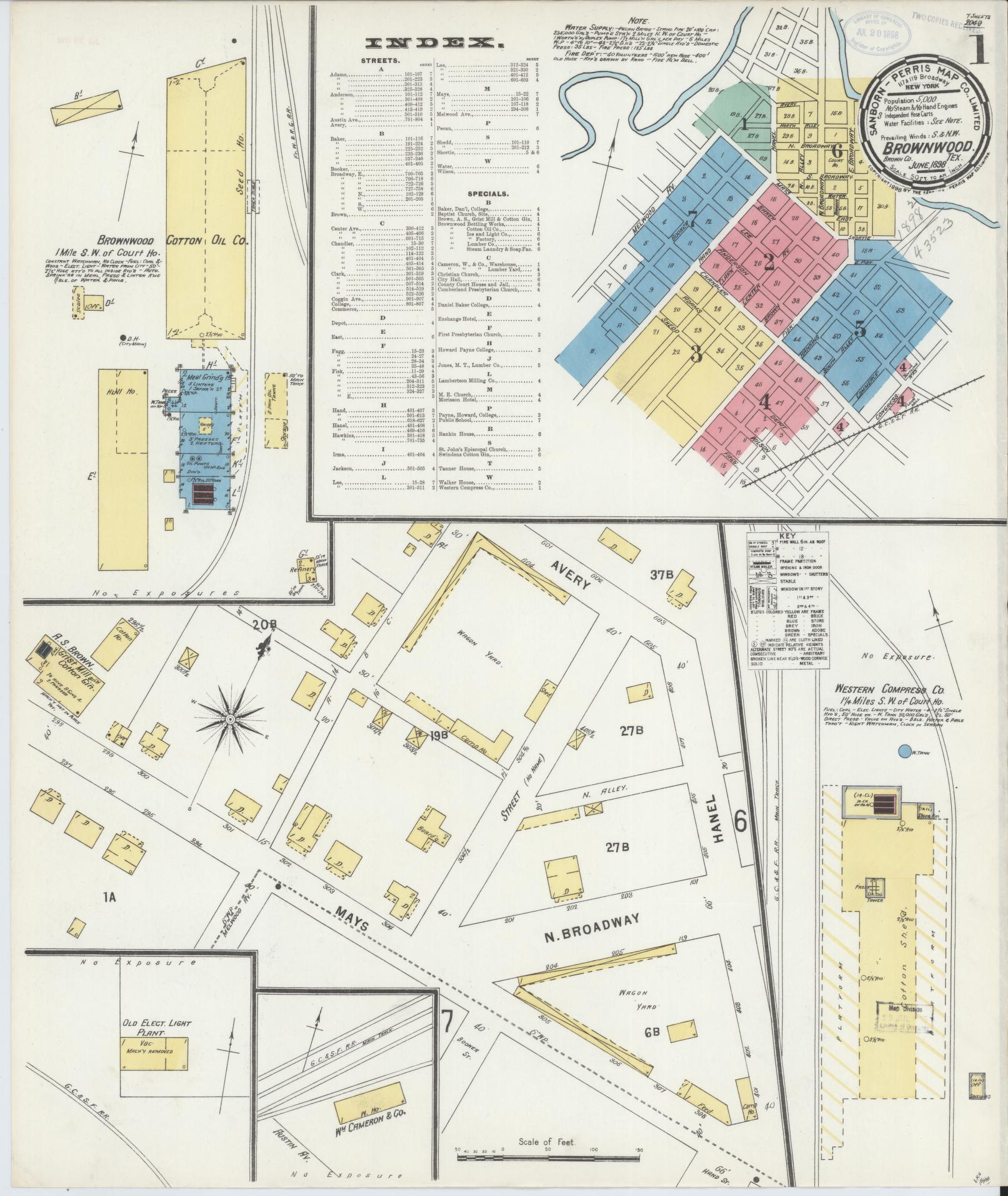 Sanborn Fire Insurance Map from Brownwood, Brown County, Texas. (1898) – Historic Sanborn Fire Insurance Map Print
