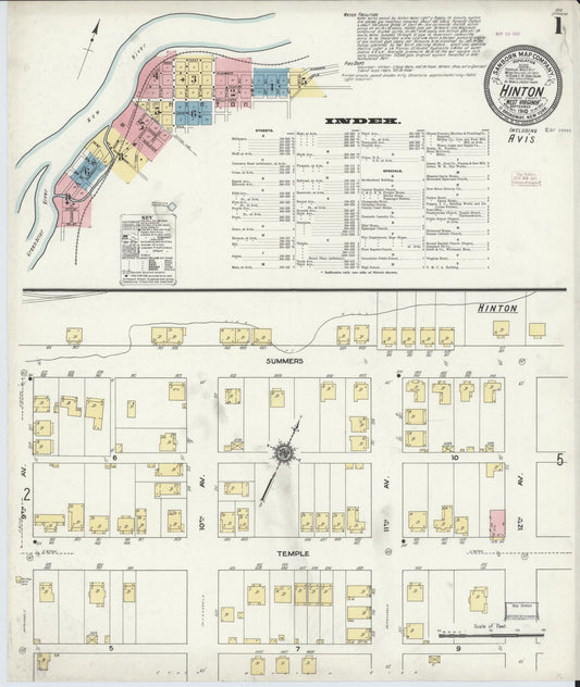 Sanborn Fire Insurance Map from Hinton, Summer County, West Virginia (1910), Sheet #0001 - Complete Map Set gallery image, historic Sanborn map, vintage wall art, West Virginia West Virginia