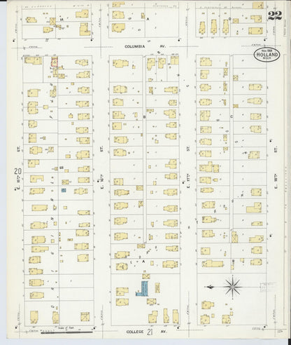 Sanborn Fire Insurance Map from Holland, Ottawa County, Michigan (1908), Sheet #0022 - Historic Sanborn Fire Insurance Map Print, vintage old map wall art, antique decor, genealogy gift, Michigan Michigan map