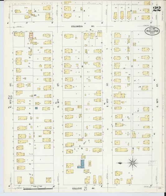Sanborn Fire Insurance Map from Holland, Ottawa County, Michigan (1908), Sheet #0022 - Historic Sanborn Fire Insurance Map Print, vintage old map wall art, antique decor, genealogy gift, Michigan Michigan map