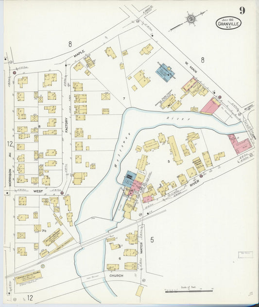 Sanborn Fire Insurance Map from Granville, Washington County, New York (1912), Sheet #0009 - Historic Sanborn Fire Insurance Map Print, vintage old map wall art, antique decor, genealogy gift, New York New York map