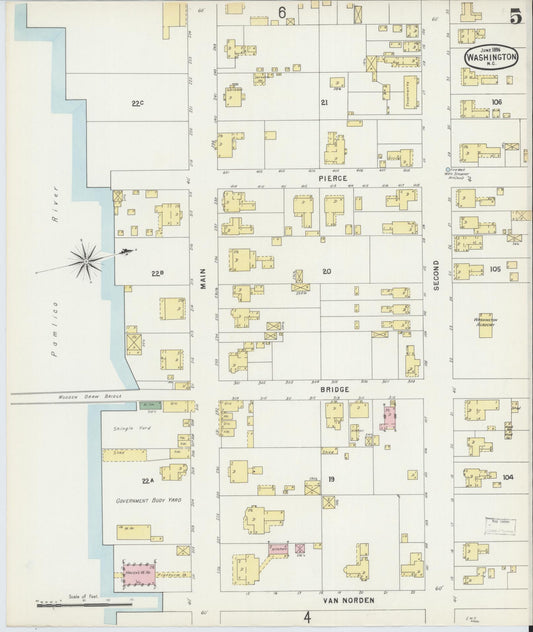 Sanborn Fire Insurance Map from Washington, Beaufort County, North Carolina (1896), Sheet #0005 - Historic Sanborn Fire Insurance Map Print, vintage old map wall art, antique decor, genealogy gift, North Carolina North Carolina map