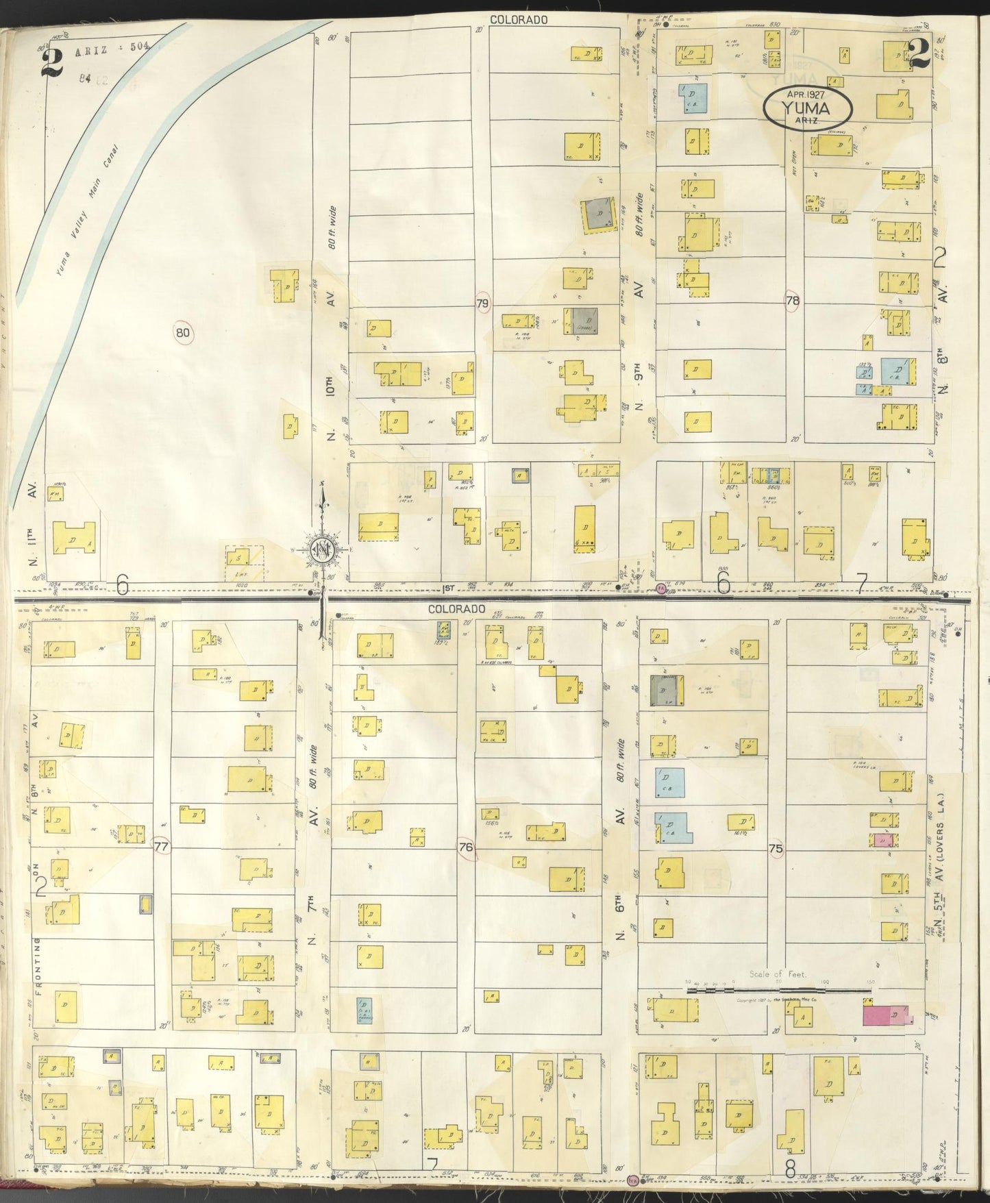 Sanborn Fire Insurance Map from Yuma, Yuma County, Arizona (1948), Sheet #0002 - Complete Map Set gallery image, historic Sanborn map, vintage wall art, Arizona Arizona