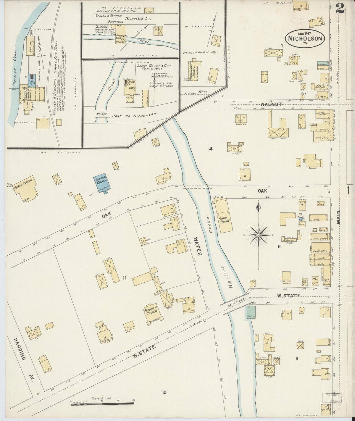 Sanborn Fire Insurance Map from Nicholson, Wyoming County, Pennsylvania (1897), Sheet #0002 - Complete Map Set gallery image, historic Sanborn map, vintage wall art, Nicholson Wyoming