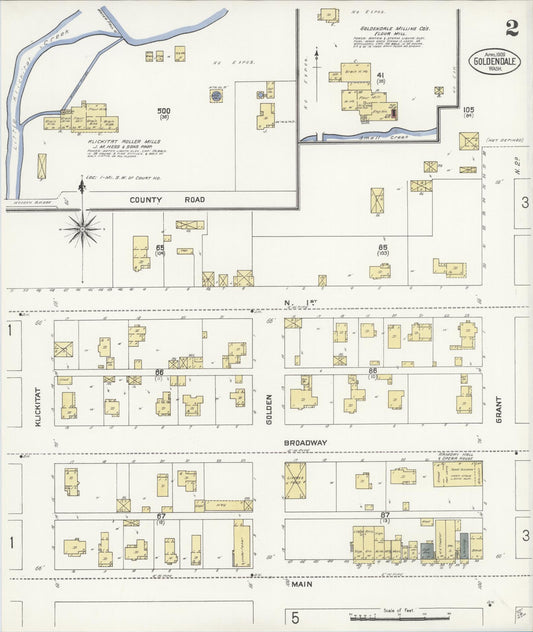 Sanborn Fire Insurance Map from Goldendale, Klickitat County, Washington (1909), Sheet #0002 - Historic Sanborn Fire Insurance Map Print, vintage old map wall art, antique decor, genealogy gift, Washington Washington map