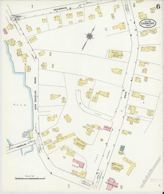 Sanborn Fire Insurance Map from Uxbridge, Worcester County, Massachusetts (1909), Sheet #0006 - Historic Sanborn Fire Insurance Map Print, vintage old map wall art, antique decor, genealogy gift, Massachusetts Massachusetts map