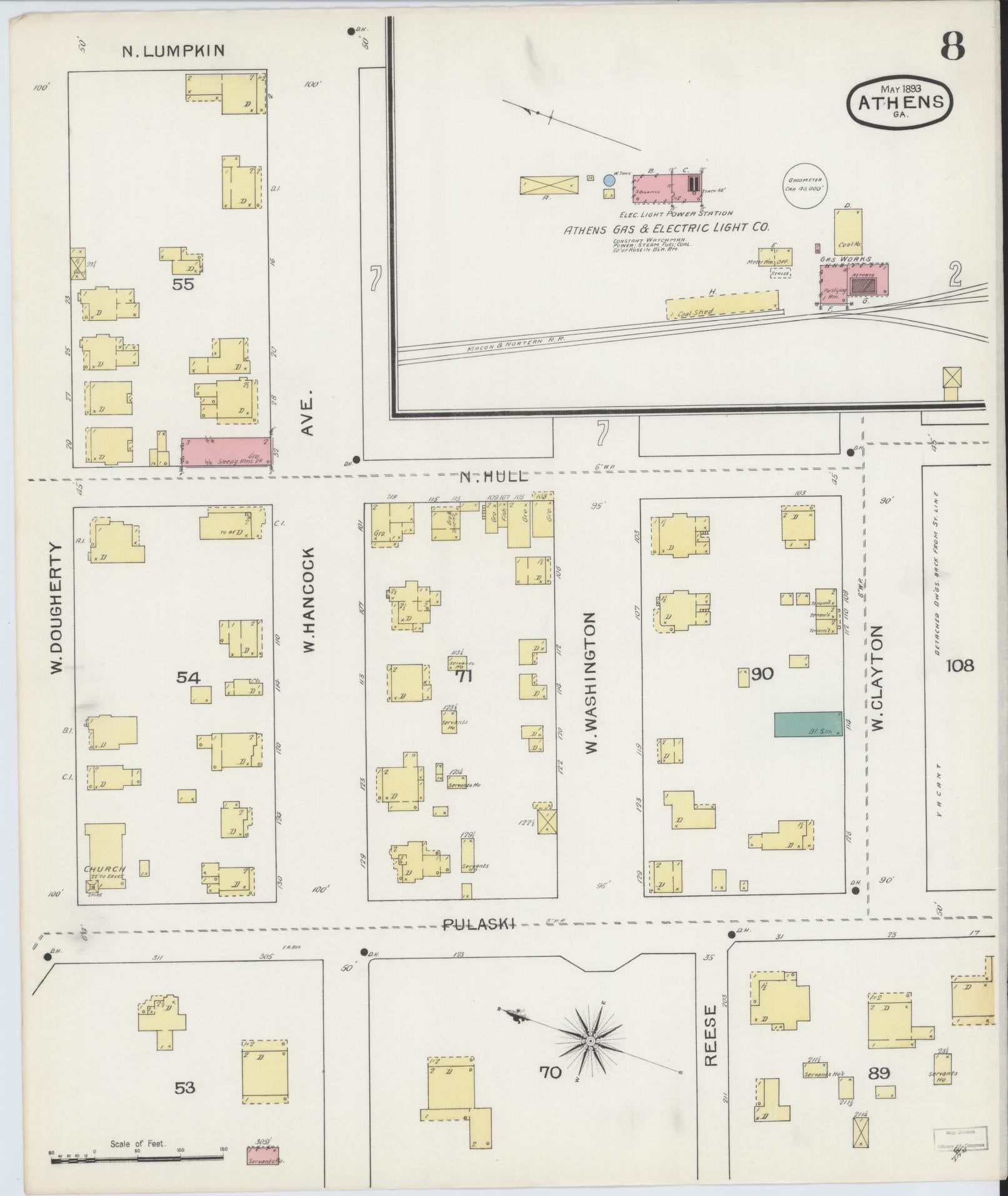 Sanborn Fire Insurance Map from Athens, Clarke County, Georgia (1893), Sheet #0008 - Complete Map Set gallery image, historic Sanborn map, vintage wall art, Georgia Georgia