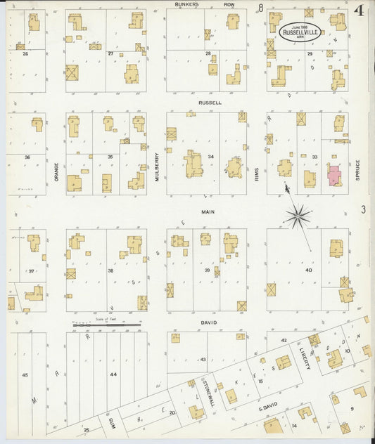 Sanborn Fire Insurance Map from Russellville, Pope County, Arkansas (1908), Sheet #0004 - Historic Sanborn Fire Insurance Map Print, vintage old map wall art, antique decor, genealogy gift, Arkansas Arkansas map