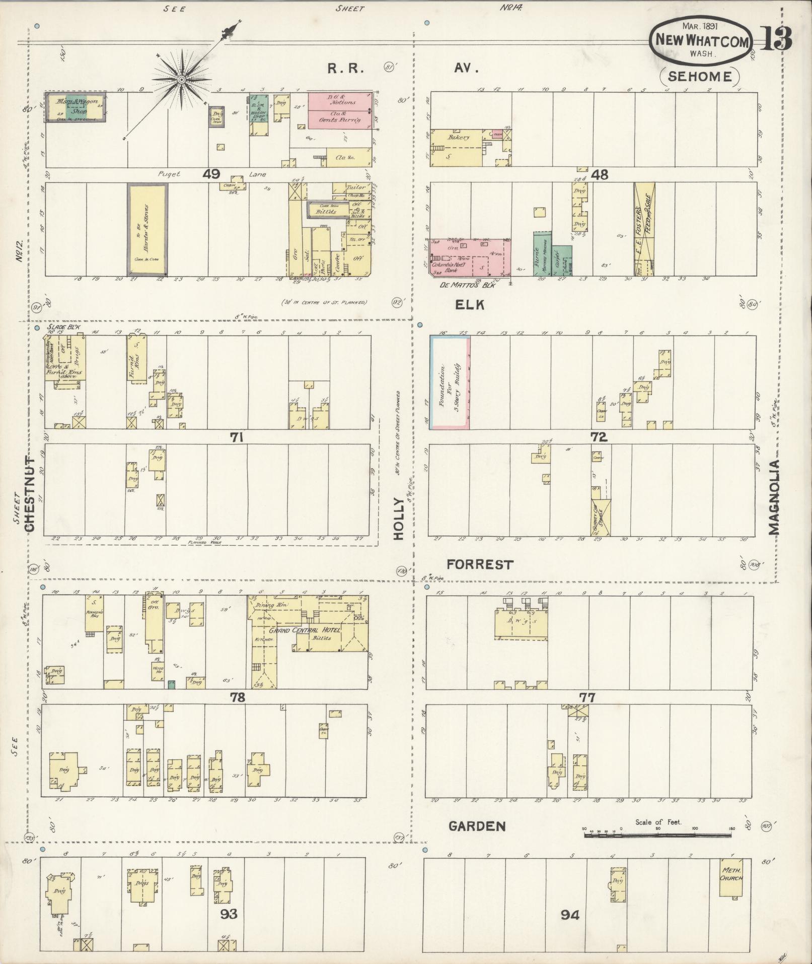 Sanborn Fire Insurance Map from New Whatcom, Whatcom County, Washington (1891), Sheet #0013 - Historic Sanborn Fire Insurance Map Print, vintage old map wall art, antique decor, genealogy gift, Washington Washington map