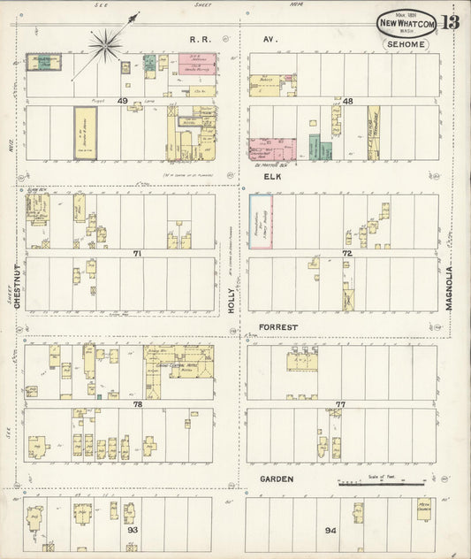 Sanborn Fire Insurance Map from New Whatcom, Whatcom County, Washington (1891), Sheet #0013 - Historic Sanborn Fire Insurance Map Print, vintage old map wall art, antique decor, genealogy gift, Washington Washington map