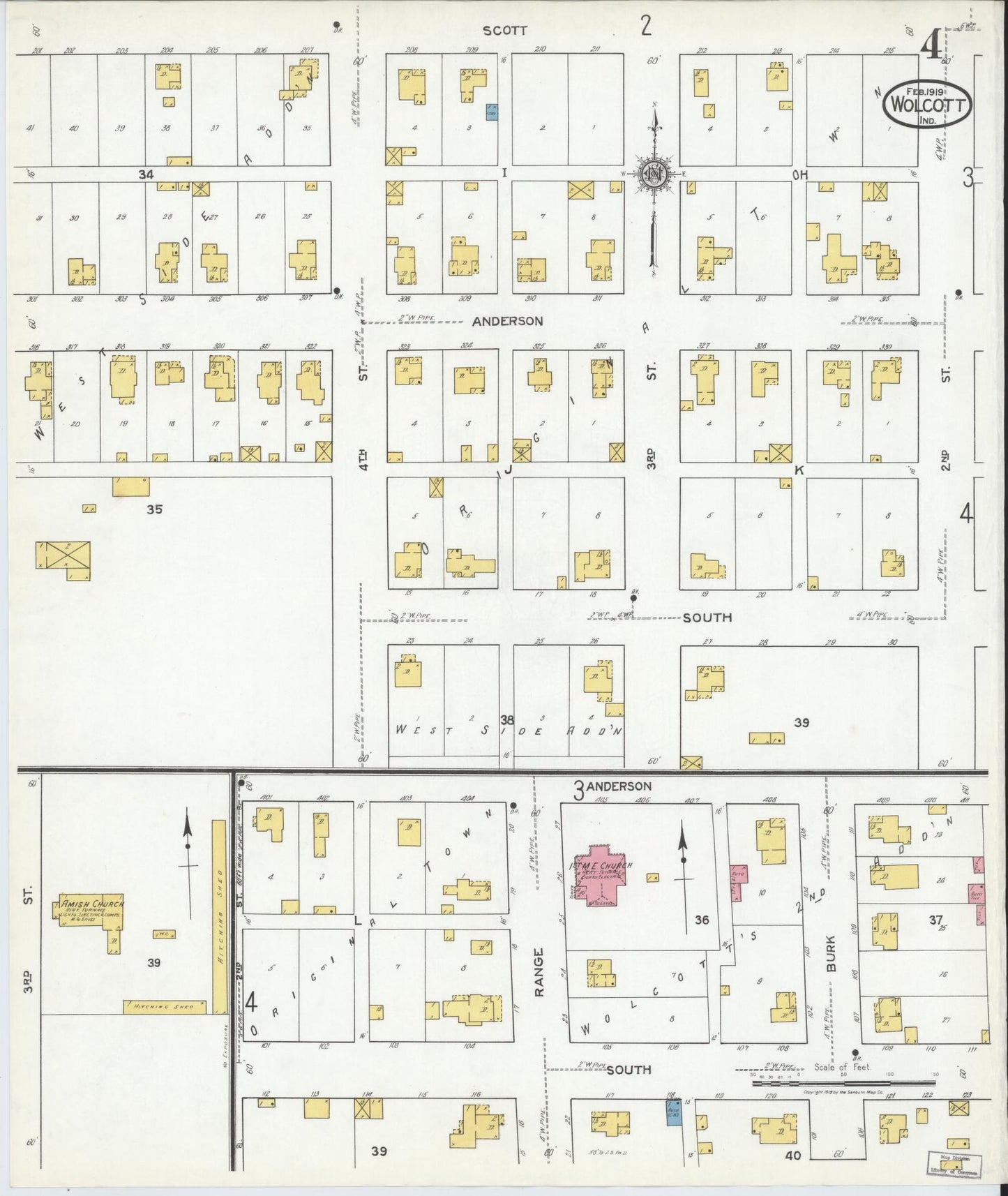 Sanborn Fire Insurance Map from Wolcott, White County, Indiana (1919), Sheet #0004 - Complete Map Set gallery image, historic Sanborn map, vintage wall art, Indiana Indiana