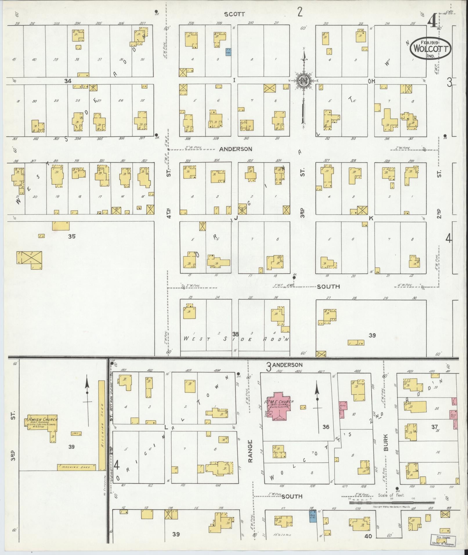 Sanborn Fire Insurance Map from Wolcott, White County, Indiana (1919), Sheet #0004 - Complete Map Set gallery image, historic Sanborn map, vintage wall art, Indiana Indiana