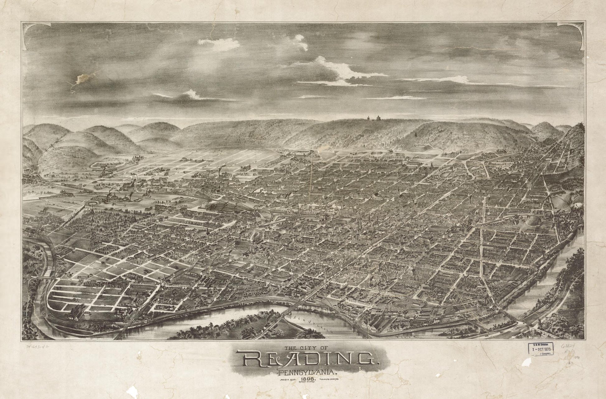 The city of Reading, Pennsylvania 1898. (1898) – Historic Bird’s-Eye View Panorama Print