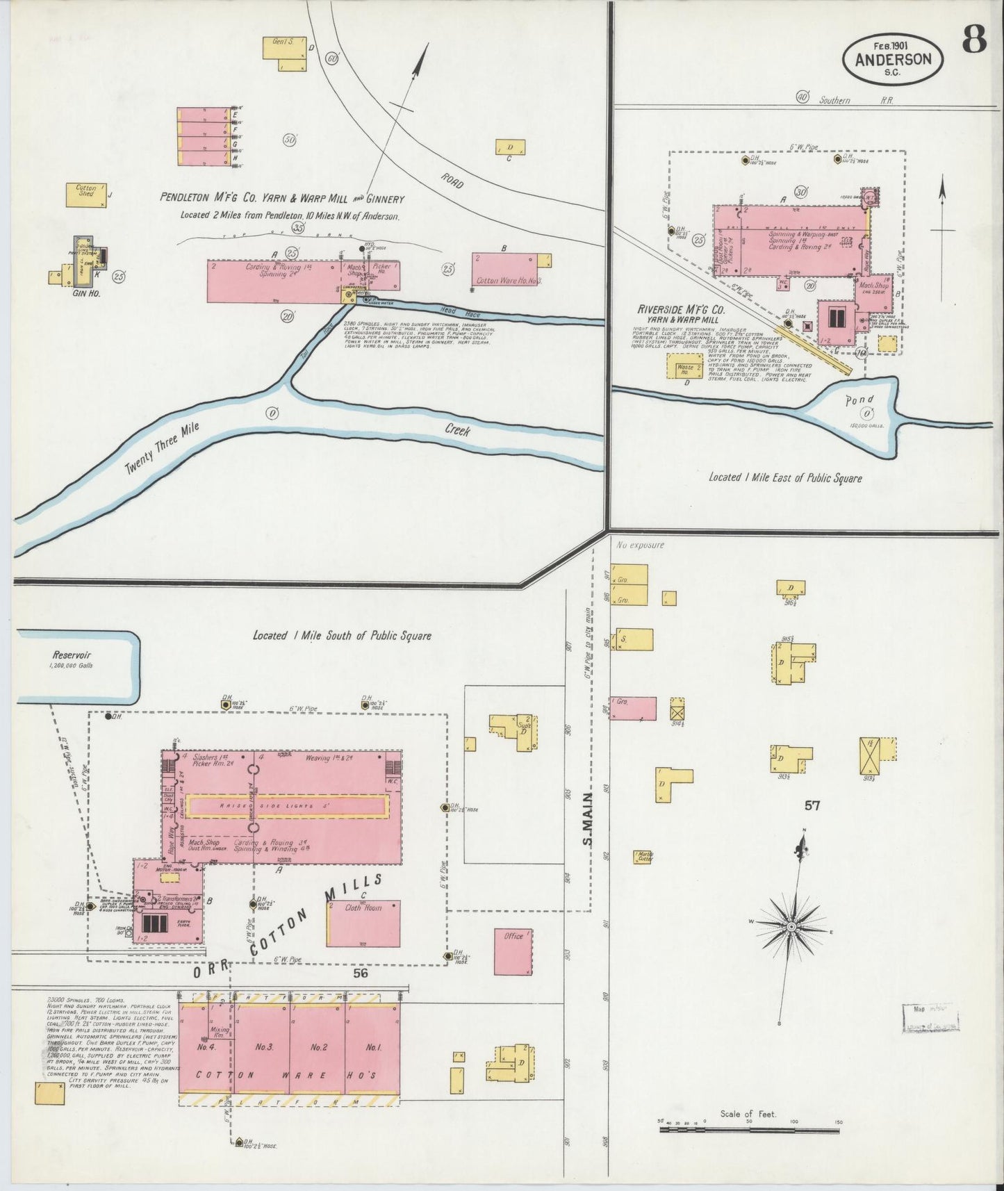 Sanborn Fire Insurance Map from Anderson, Anderson County, South Carolina (1901), Sheet #0008 - Historic Sanborn Fire Insurance Map Print, vintage old map wall art, antique decor, genealogy gift, South Carolina South Carolina map