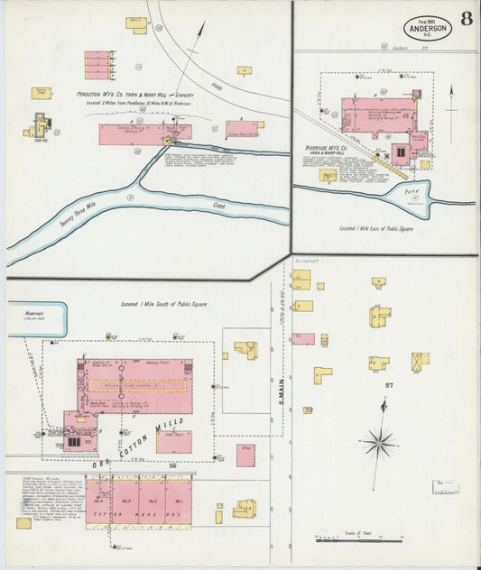 Sanborn Fire Insurance Map from Anderson, Anderson County, South Carolina (1901), Sheet #0008 - Historic Sanborn Fire Insurance Map Print, vintage old map wall art, antique decor, genealogy gift, South Carolina South Carolina map