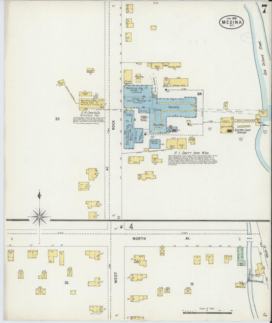 Sanborn Fire Insurance Map from Medina, Orleans County, New York (1898), Sheet #0007 - Historic Sanborn Fire Insurance Map Print, vintage old map wall art, antique decor, genealogy gift, New York New York map
