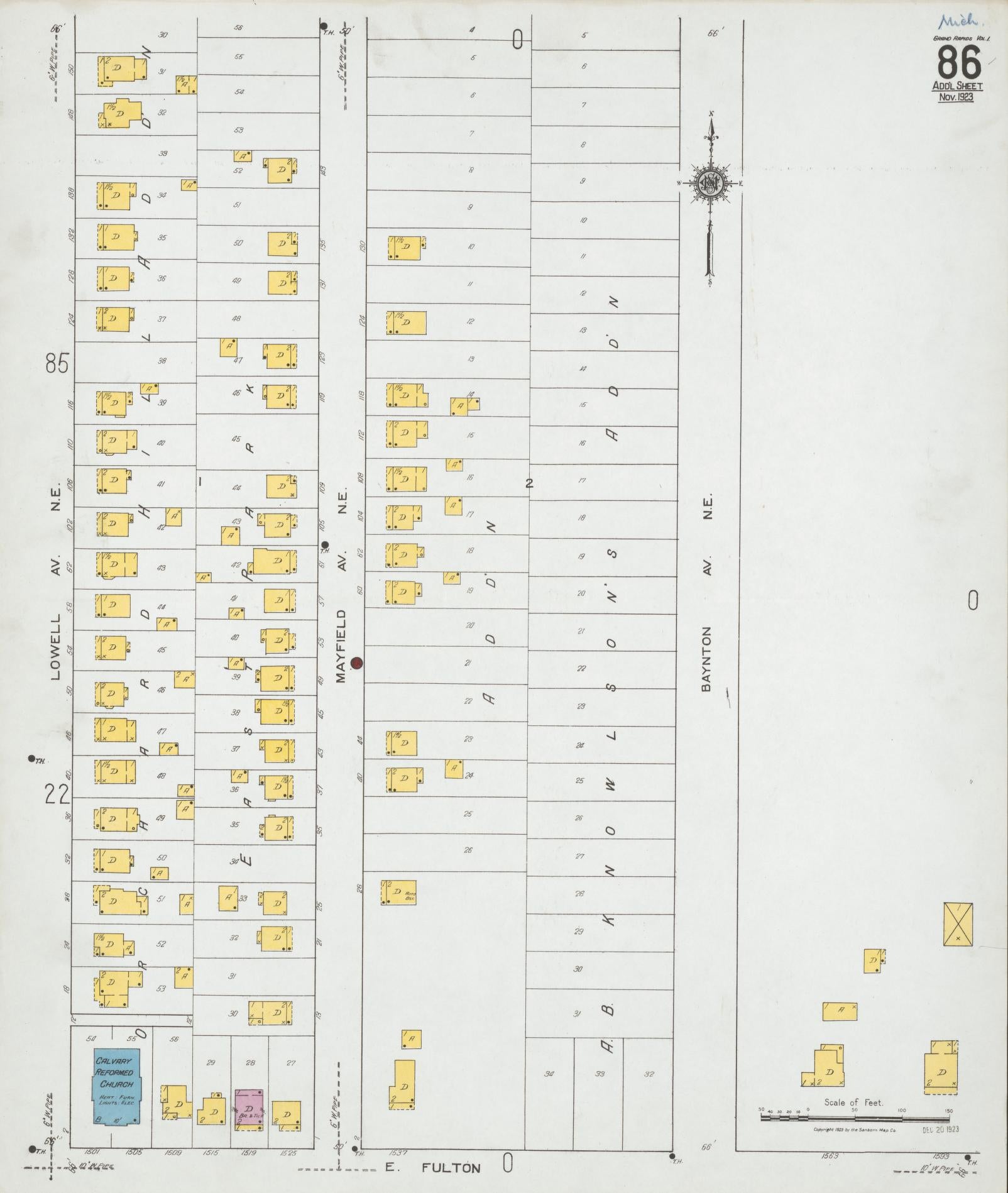 Sanborn Fire Insurance Map from Grand Rapids, Kent County, Michigan (1923), Sheet #0086 - Historic Sanborn Fire Insurance Map Print, vintage old map wall art, antique decor, genealogy gift, Michigan Michigan map