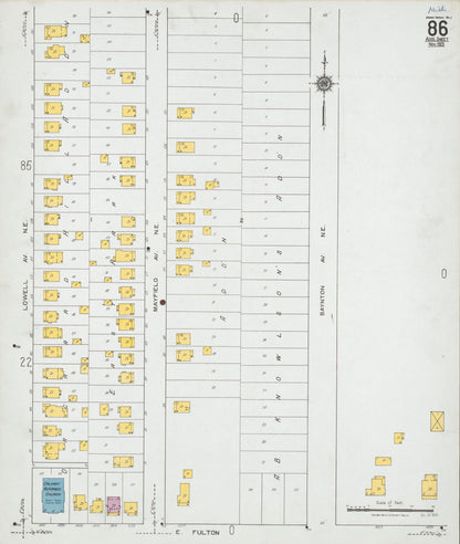Sanborn Fire Insurance Map from Grand Rapids, Kent County, Michigan (1923), Sheet #0086 - Historic Sanborn Fire Insurance Map Print, vintage old map wall art, antique decor, genealogy gift, Michigan Michigan map