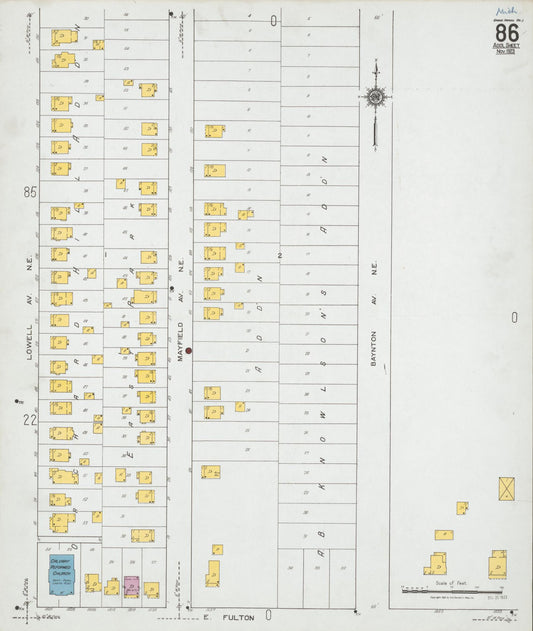Sanborn Fire Insurance Map from Grand Rapids, Kent County, Michigan (1923), Sheet #0086 - Historic Sanborn Fire Insurance Map Print, vintage old map wall art, antique decor, genealogy gift, Michigan Michigan map