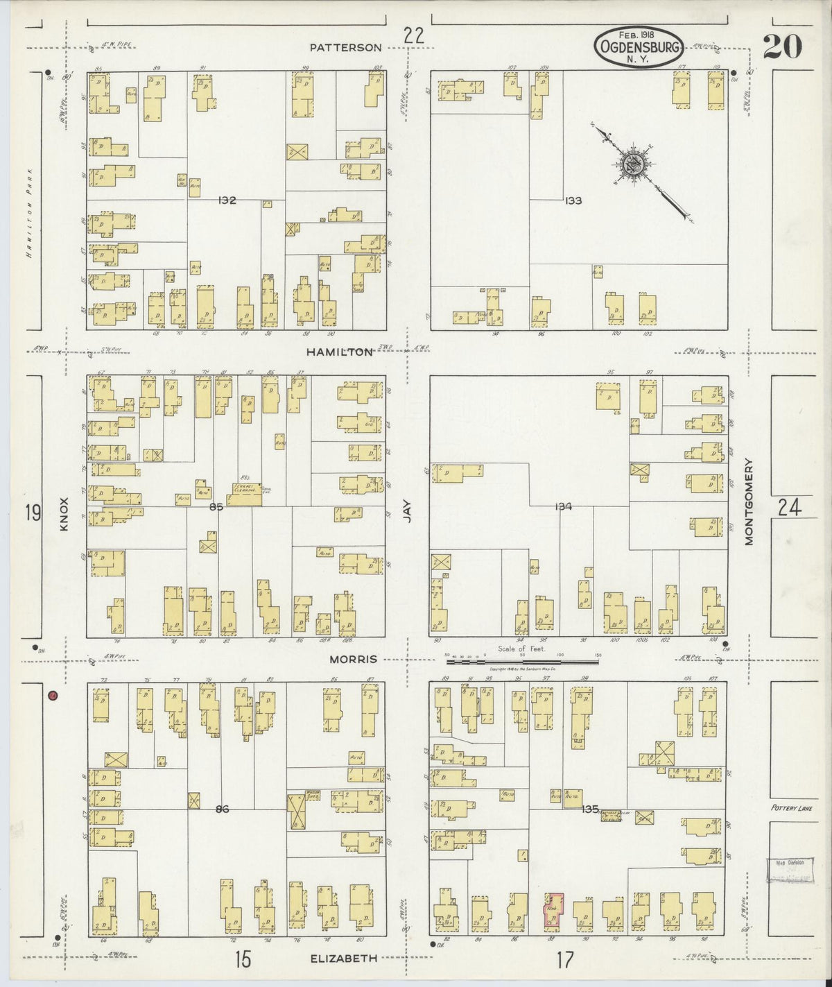 Sanborn Fire Insurance Map from Ogdensburg, St. Lawrence County, New York (1918), Sheet #0020 - Complete Map Set gallery image, historic Sanborn map, vintage wall art, New York New York