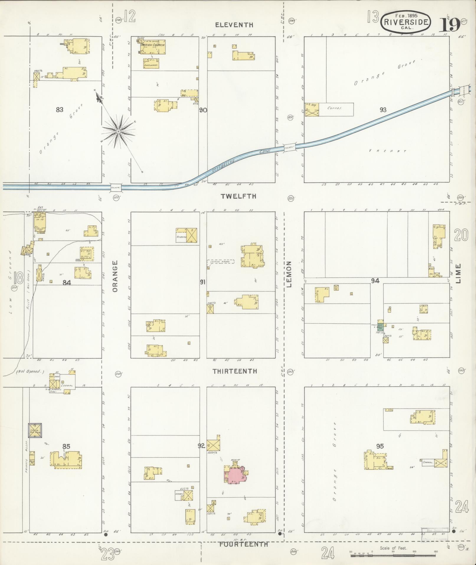 Sanborn Fire Insurance Map from Riverside, Riverside County, California (1895), Sheet #0019 - Complete Map Set gallery image, historic Sanborn map, vintage wall art, California California
