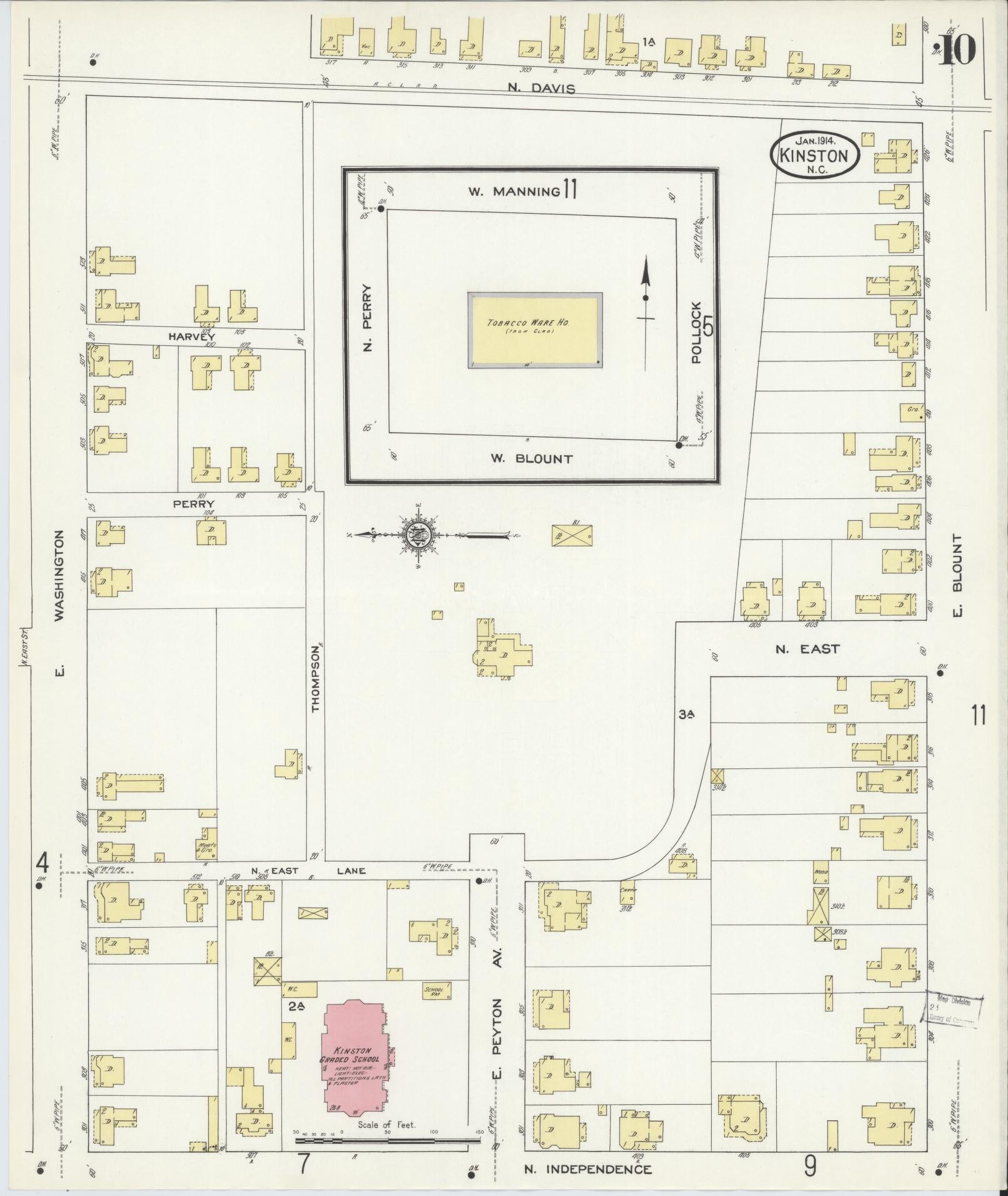 Sanborn Fire Insurance Map from Kinston, Lenoir County, North Carolina (1914), Sheet #0010 - Complete Map Set gallery image, historic Sanborn map, vintage wall art, North Carolina North Carolina