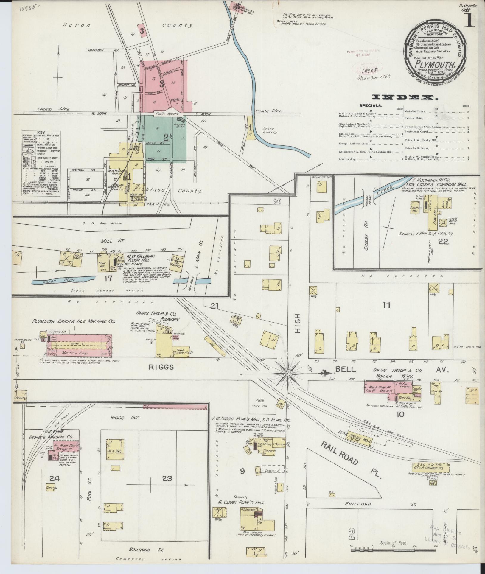 Sanborn Fire Insurance Map from Plymouth, Huron And Richland Counties, Ohio (1893), Sheet #0001 - Complete Map Set gallery image, historic Sanborn map, vintage wall art, Ohio Ohio