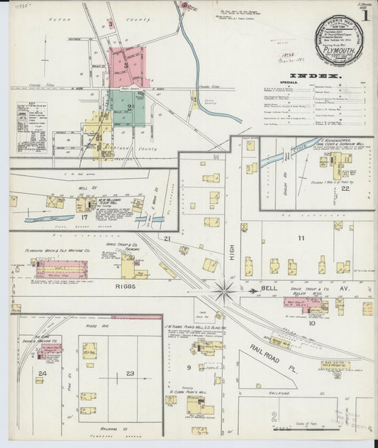 Sanborn Fire Insurance Map from Plymouth, Huron And Richland Counties, Ohio (1893), Sheet #0001 - Complete Map Set gallery image, historic Sanborn map, vintage wall art, Ohio Ohio