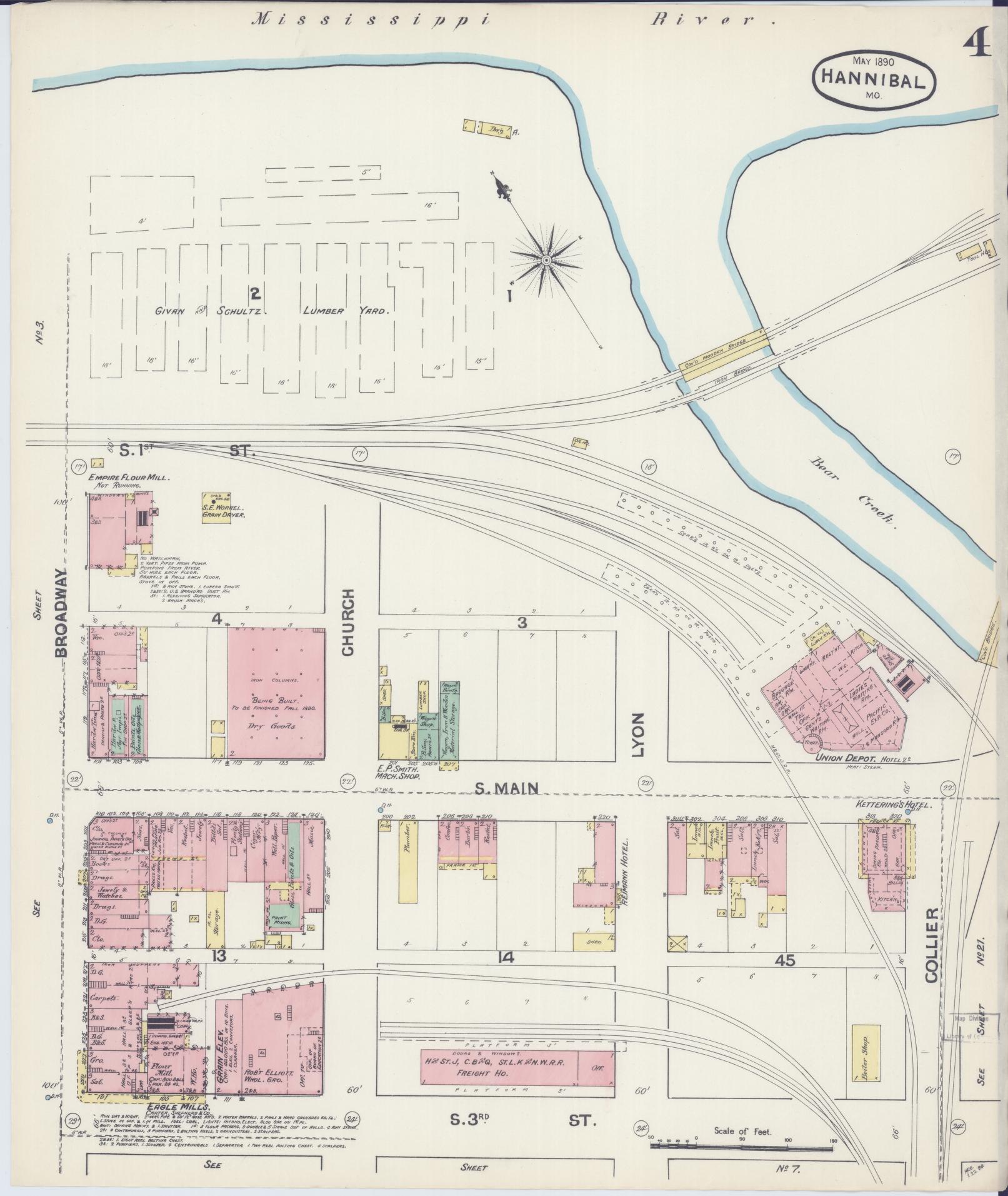 Sanborn Fire Insurance Map from Hannibal, Marion County, Missouri (1890), Sheet #0004 - Complete Map Set gallery image, historic Sanborn map, vintage wall art, Missouri Missouri