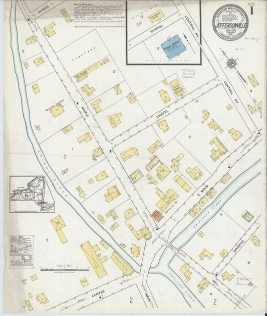 Sanborn Fire Insurance Map from Jeffersonville, Sullivan County, New York (1918), Sheet #0001 - Historic Sanborn Fire Insurance Map Print, vintage old map wall art, antique decor, genealogy gift, New York New York map