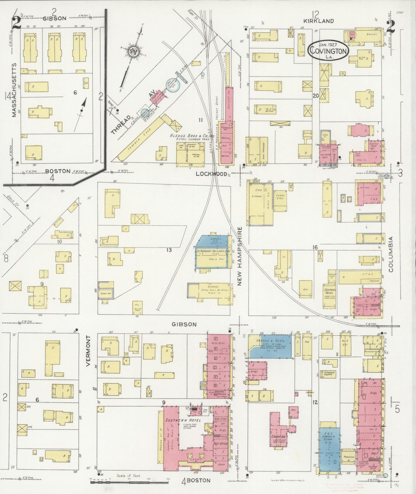 Sanborn Fire Insurance Map from Covington, Saint Tammany Parish, Louisiana (1927), Sheet #0002 - Complete Map Set gallery image, historic Sanborn map, vintage wall art, Louisiana Louisiana