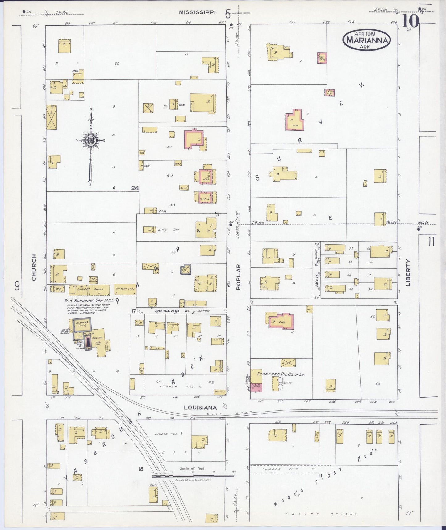 Sanborn Fire Insurance Map from Marianna, Lee County, Arkansas (1919), Sheet #0010 - Historic Sanborn Fire Insurance Map Print, vintage old map wall art, antique decor, genealogy gift, Arkansas Arkansas map