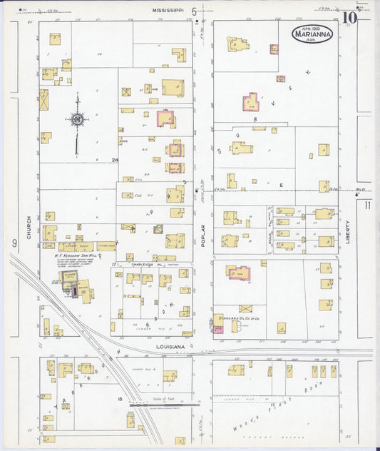 Sanborn Fire Insurance Map from Marianna, Lee County, Arkansas (1919), Sheet #0010 - Historic Sanborn Fire Insurance Map Print, vintage old map wall art, antique decor, genealogy gift, Arkansas Arkansas map