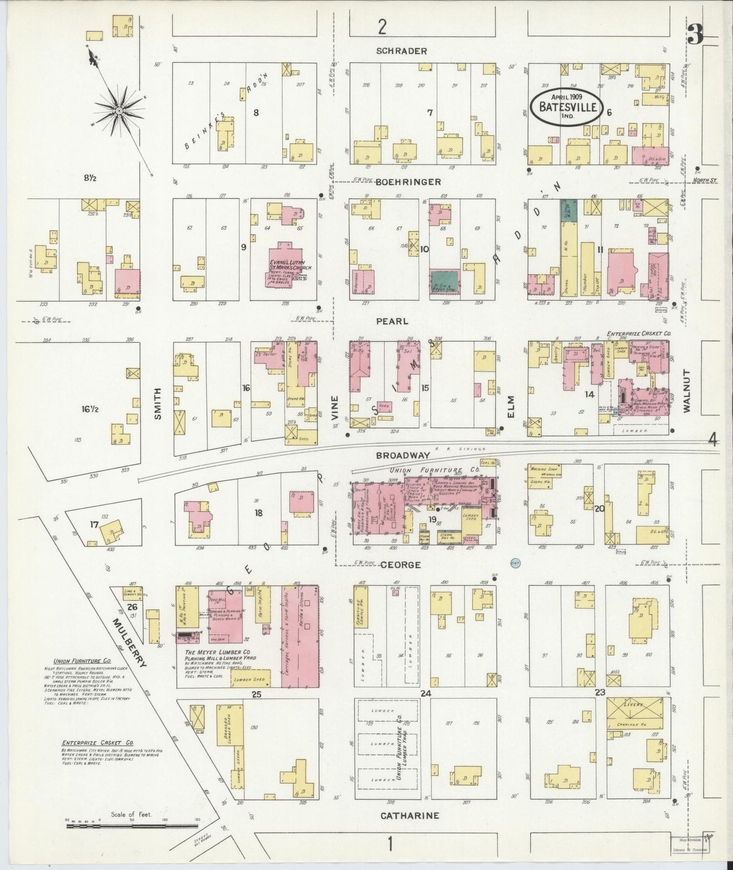 Sanborn Fire Insurance Map from Batesville, Ripley County, Indiana (1909), Sheet #0003 - Complete Map Set gallery image, historic Sanborn map, vintage wall art, Indiana Indiana