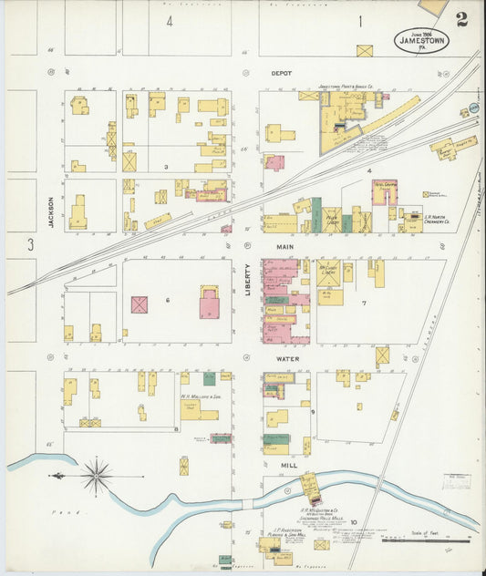 Sanborn Fire Insurance Map from Jamestown, Mercer County, Pennsylvania (1906), Sheet #0002 - Historic Sanborn Fire Insurance Map Print, vintage old map wall art, antique decor, genealogy gift, Pennsylvania Pennsylvania map
