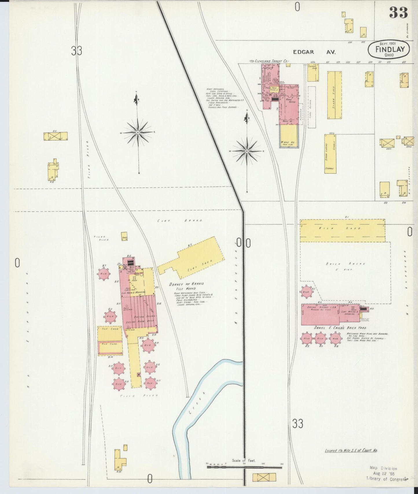 Sanborn Fire Insurance Map from Findlay, Hancock County, Ohio (1901), Sheet #0033 - Historic Sanborn Fire Insurance Map Print, vintage old map wall art, antique decor, genealogy gift, Ohio Ohio map