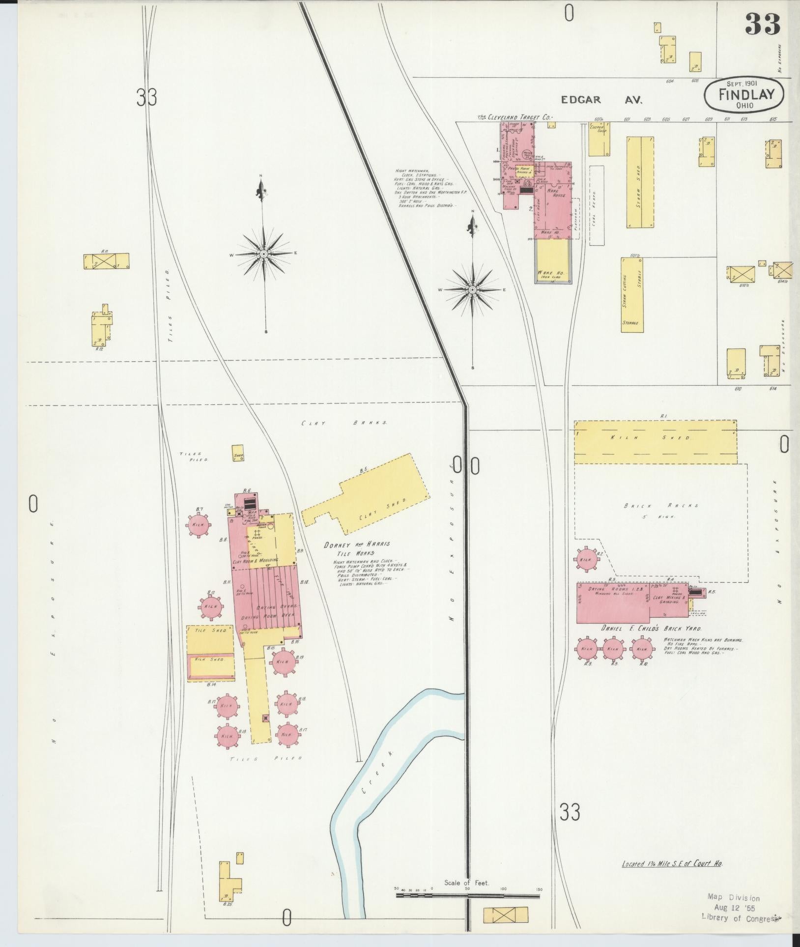 Sanborn Fire Insurance Map from Findlay, Hancock County, Ohio (1901), Sheet #0033 - Historic Sanborn Fire Insurance Map Print, vintage old map wall art, antique decor, genealogy gift, Ohio Ohio map