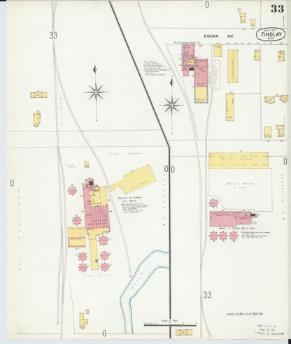 Sanborn Fire Insurance Map from Findlay, Hancock County, Ohio (1901), Sheet #0033 - Historic Sanborn Fire Insurance Map Print, vintage old map wall art, antique decor, genealogy gift, Ohio Ohio map