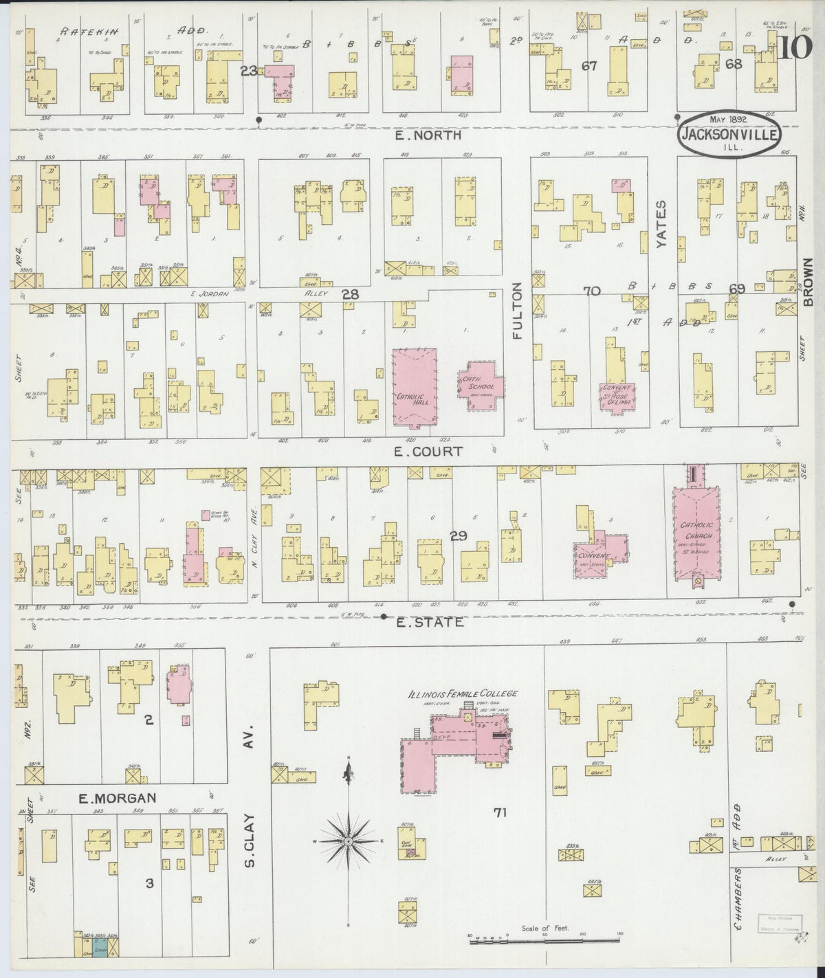 Sanborn Fire Insurance Map from Jacksonville, Morgan County, Illinois (1892), Sheet #0010 - Complete Map Set gallery image, historic Sanborn map, vintage wall art, Illinois Illinois