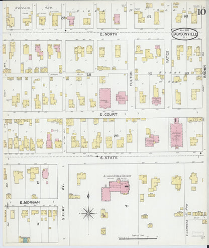 Sanborn Fire Insurance Map from Jacksonville, Morgan County, Illinois (1892), Sheet #0010 - Complete Map Set gallery image, historic Sanborn map, vintage wall art, Illinois Illinois
