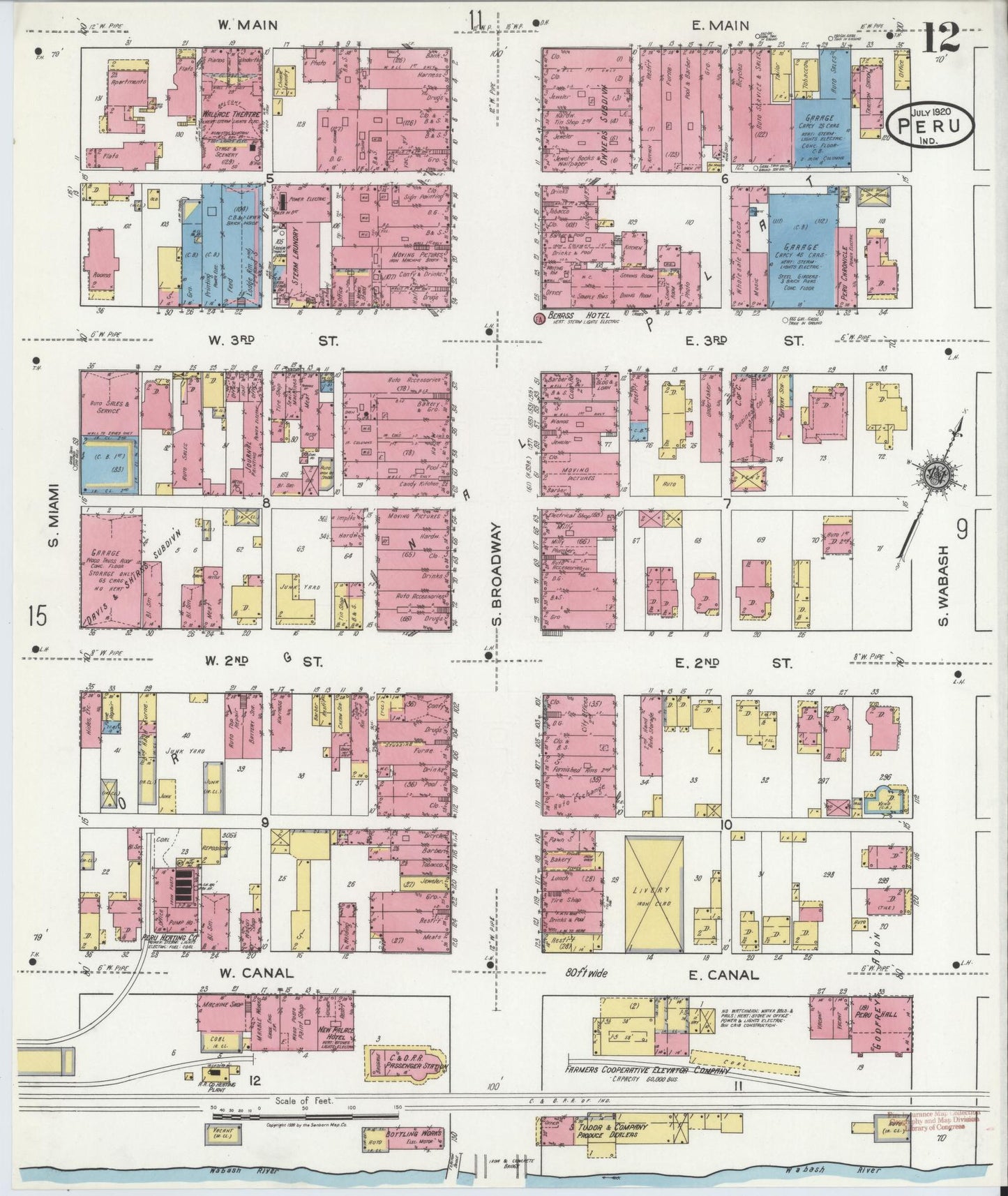 Sanborn Fire Insurance Map from Peru, Miami County, Indiana (1920), Sheet #0012 - Complete Map Set gallery image, historic Sanborn map, vintage wall art, Indiana Indiana