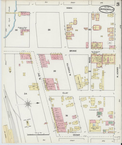 Sanborn Fire Insurance Map from Jacksonville, Duval County, Florida (1891), Sheet #0003 - Complete Map Set gallery image, historic Sanborn map, vintage wall art, Florida Florida