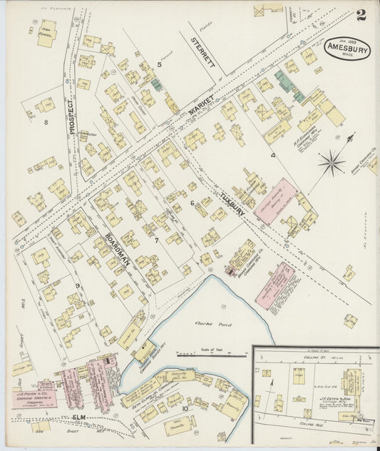 Sanborn Fire Insurance Map from Amesbury, Essex County, Massachusetts (1889), Sheet #0002 - Historic Sanborn Fire Insurance Map Print, vintage old map wall art, antique decor, genealogy gift, Massachusetts Massachusetts map