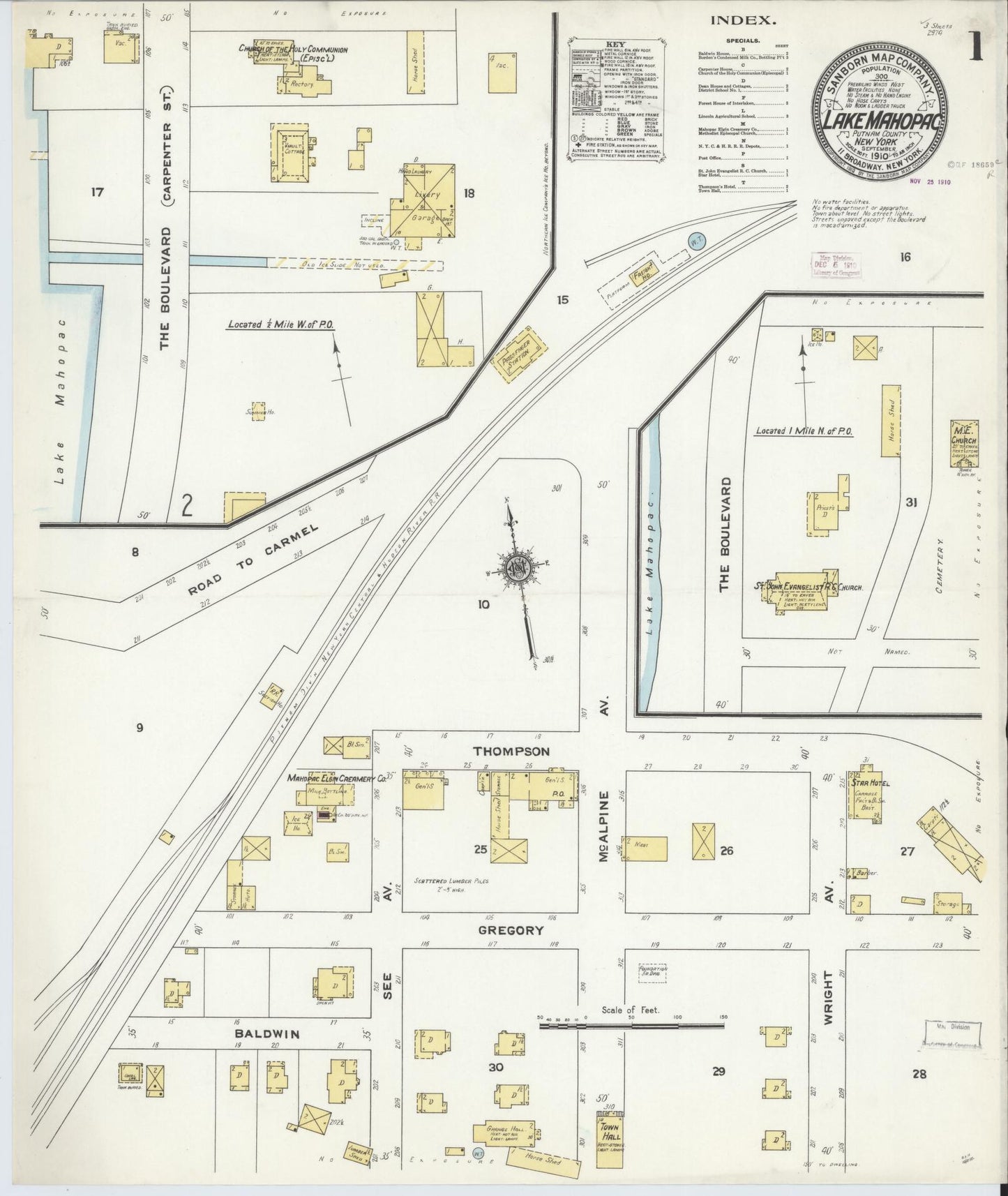 Sanborn Fire Insurance Map from Lake Mahopac, Putnam County, New York. (1910) – Historic Sanborn Fire Insurance Map Print