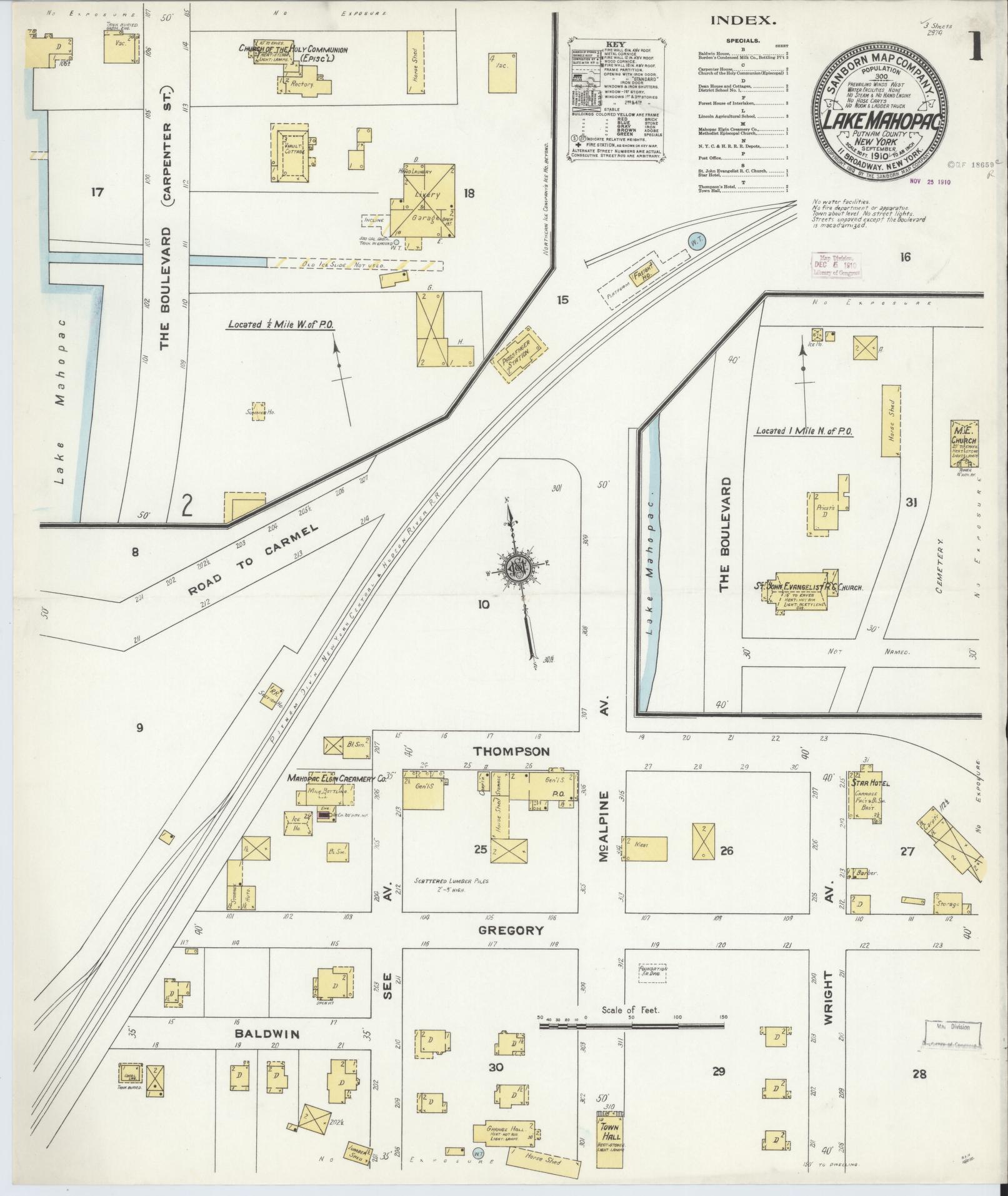 Sanborn Fire Insurance Map from Lake Mahopac, Putnam County, New York. (1910) – Historic Sanborn Fire Insurance Map Print