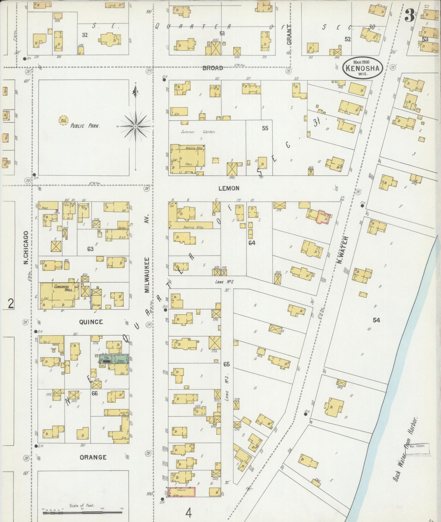 Sanborn Fire Insurance Map from Kenosha, Kenosha County, Wisconsin (1900), Sheet #0003 - Historic Sanborn Fire Insurance Map Print, vintage old map wall art, antique decor, genealogy gift, Wisconsin Wisconsin map