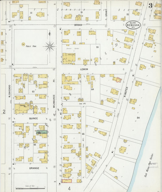 Sanborn Fire Insurance Map from Kenosha, Kenosha County, Wisconsin (1900), Sheet #0003 - Historic Sanborn Fire Insurance Map Print, vintage old map wall art, antique decor, genealogy gift, Wisconsin Wisconsin map
