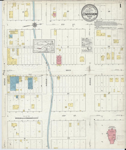 Sanborn Fire Insurance Map from Cimarron, Gray County, Kansas (1915), Sheet #0001 - Complete Map Set gallery image, historic Sanborn map, vintage wall art, Kansas Kansas