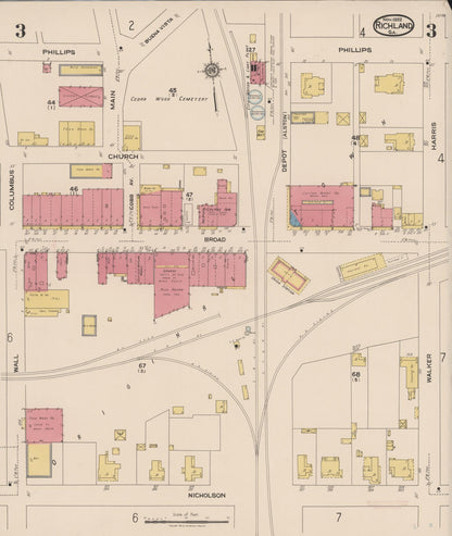Sanborn Fire Insurance Map from Richland, Stewart County, Georgia (1922), Sheet #0003 - Complete Map Set gallery image, historic Sanborn map, vintage wall art, Georgia Georgia