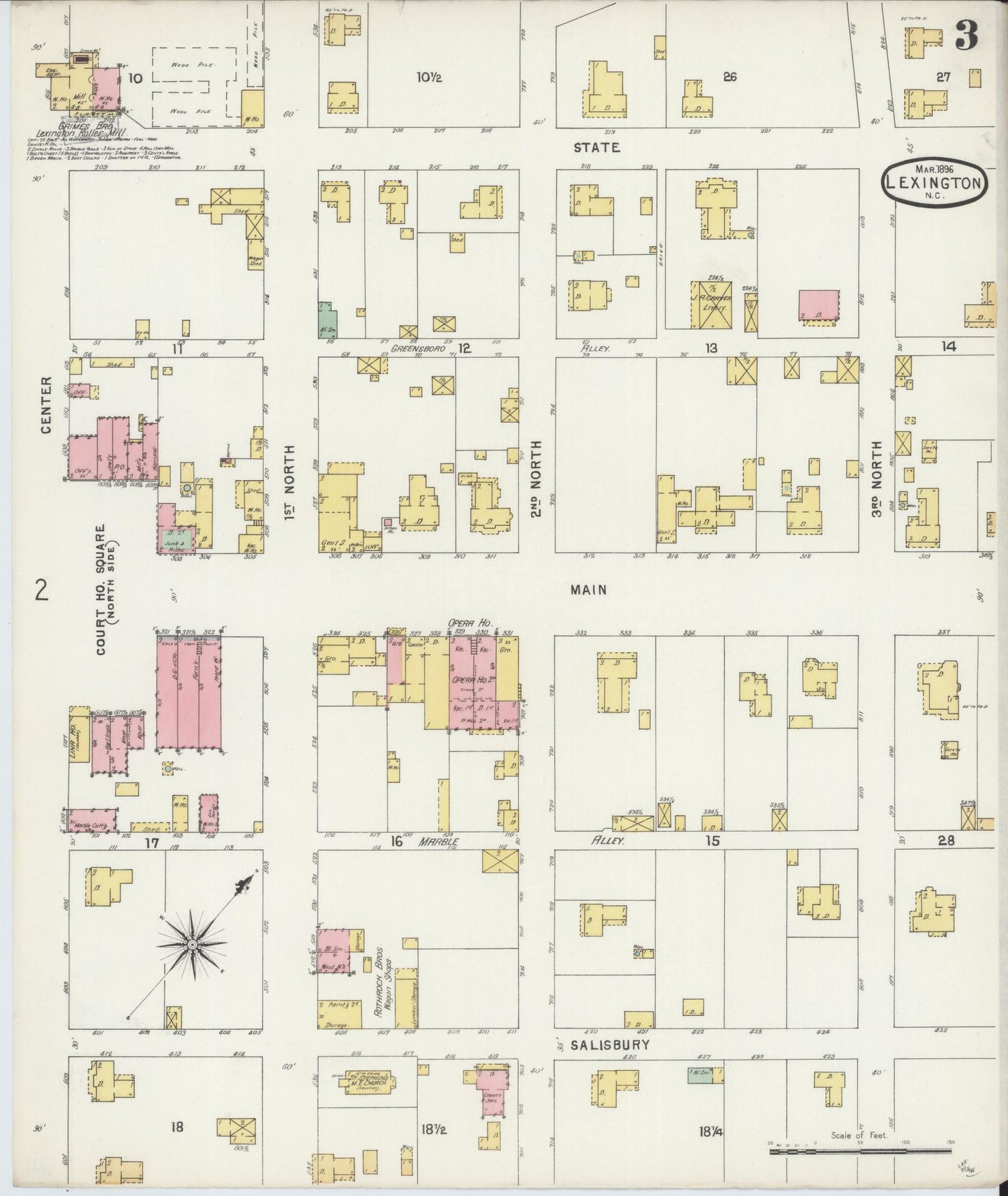Sanborn Fire Insurance Map from Lexington, Davidson County, North Carolina (1896), Sheet #0003 - Historic Sanborn Fire Insurance Map Print, vintage old map wall art, antique decor, genealogy gift, North Carolina North Carolina map